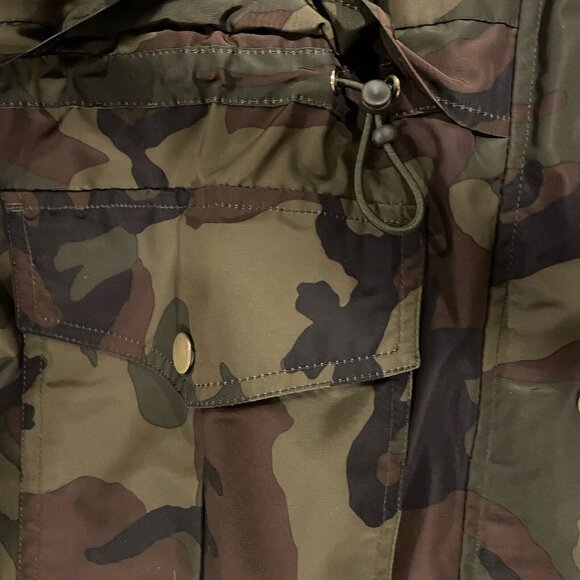 J. CREW Perfect Rain Jacket Womens Size Small Sp Green Camo Cinch Waist Hooded - Picture 4 of 8